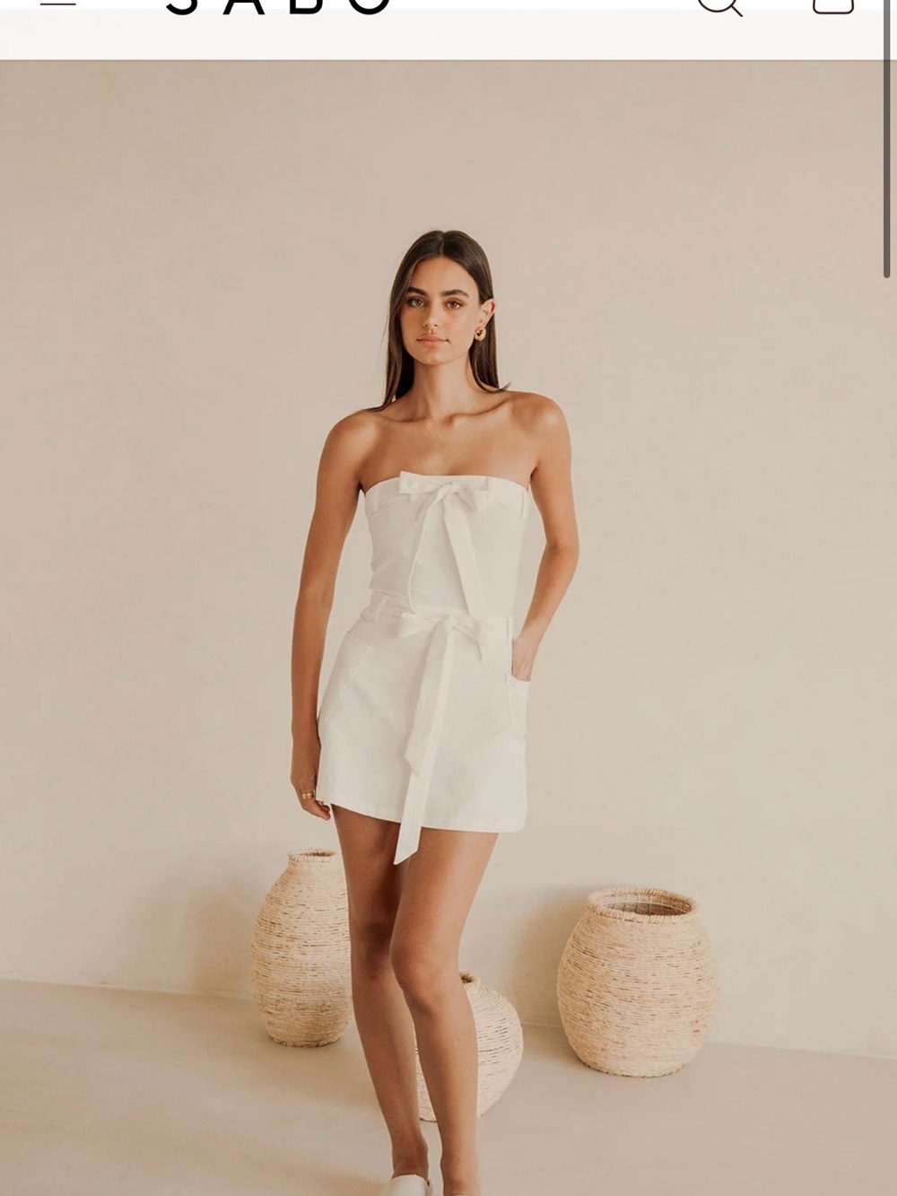Sabo Skirt Strapless Cream Tie-Waist Mini Dress